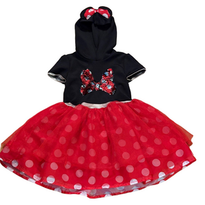 Disney Junior Minnie Mouse Sequin Cosplay Tutu Dress Hood Black Red M 7/8